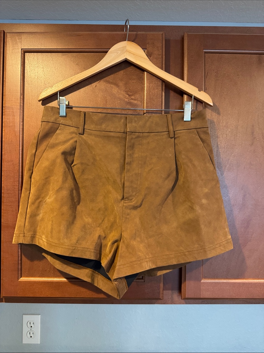 Free People High-Waist Faux Suede Shorts in Camel Brown